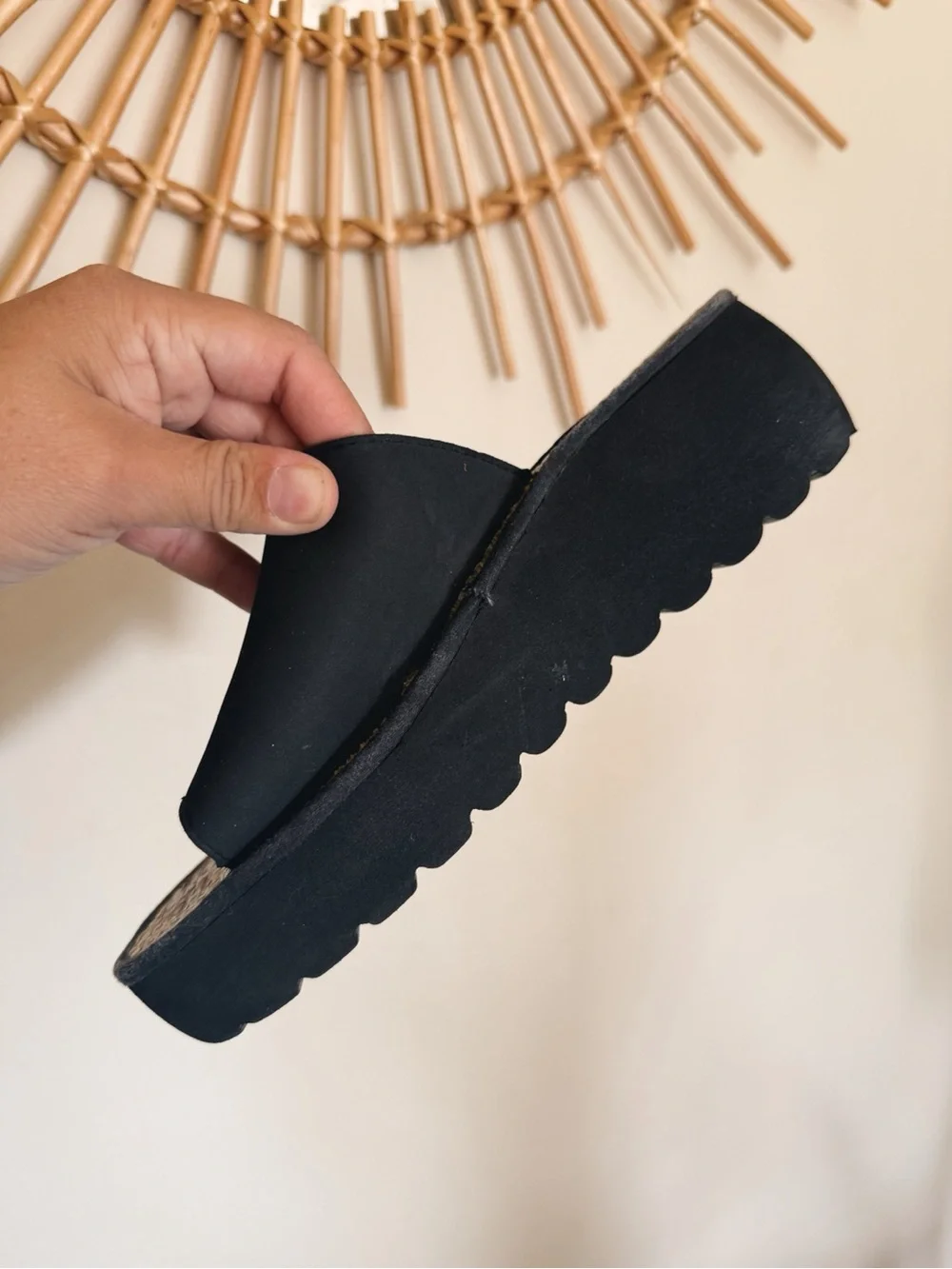 Black Platform Sandals with Woven Footbed